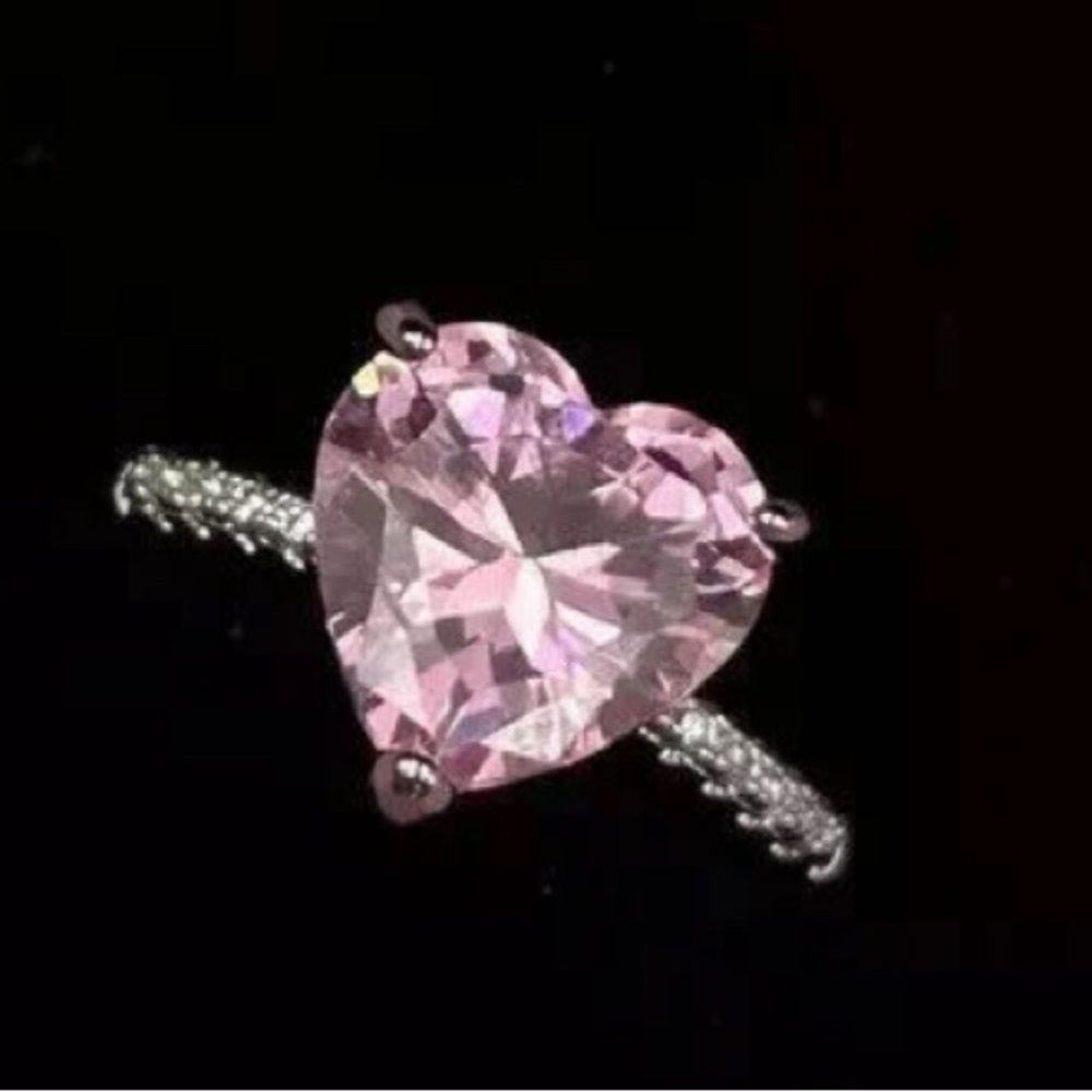 Pink Crystal Heart-Shaped Gemstone Ring Size 10 - Picture 2 of 5